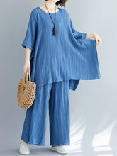 Solid Color Round Neck Jacquard Loose Casual Suit
